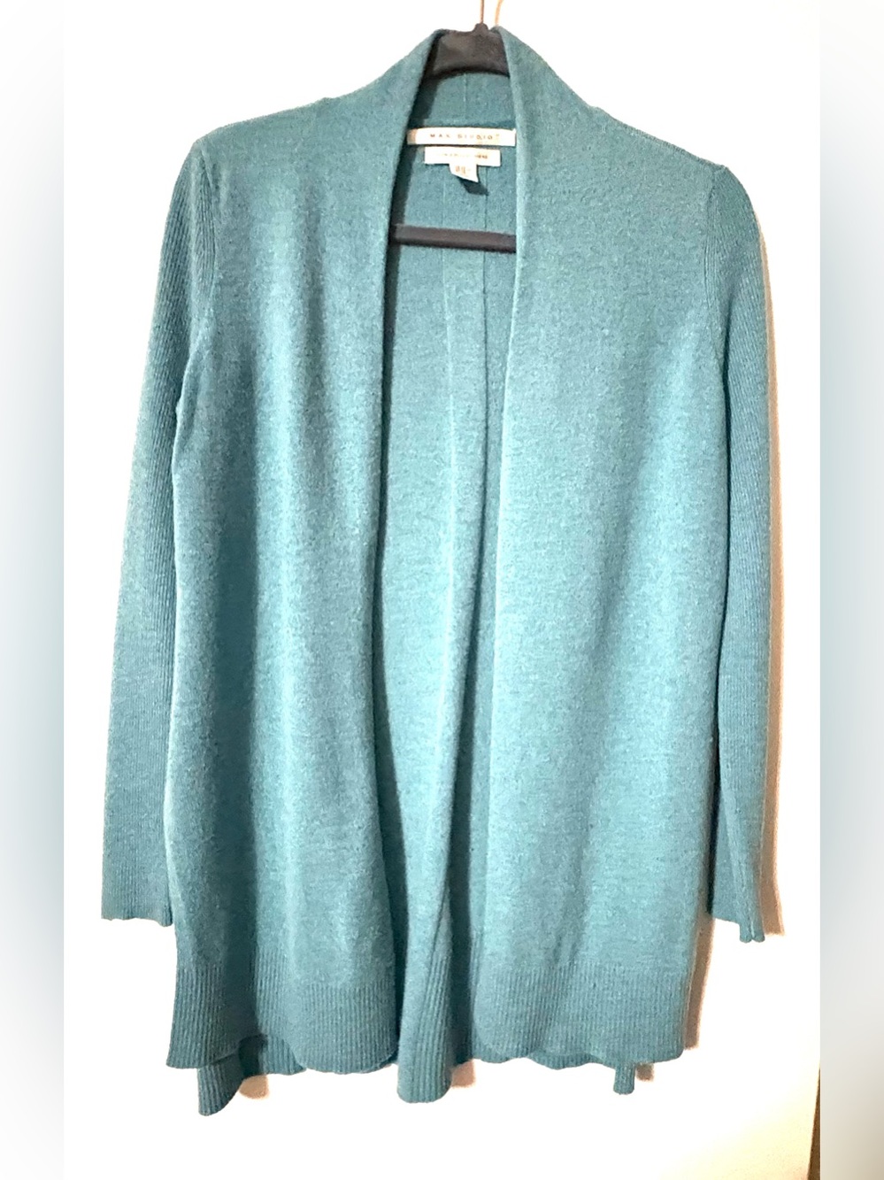 Max Studio Teal Open-Front 2-Ply Cardigan